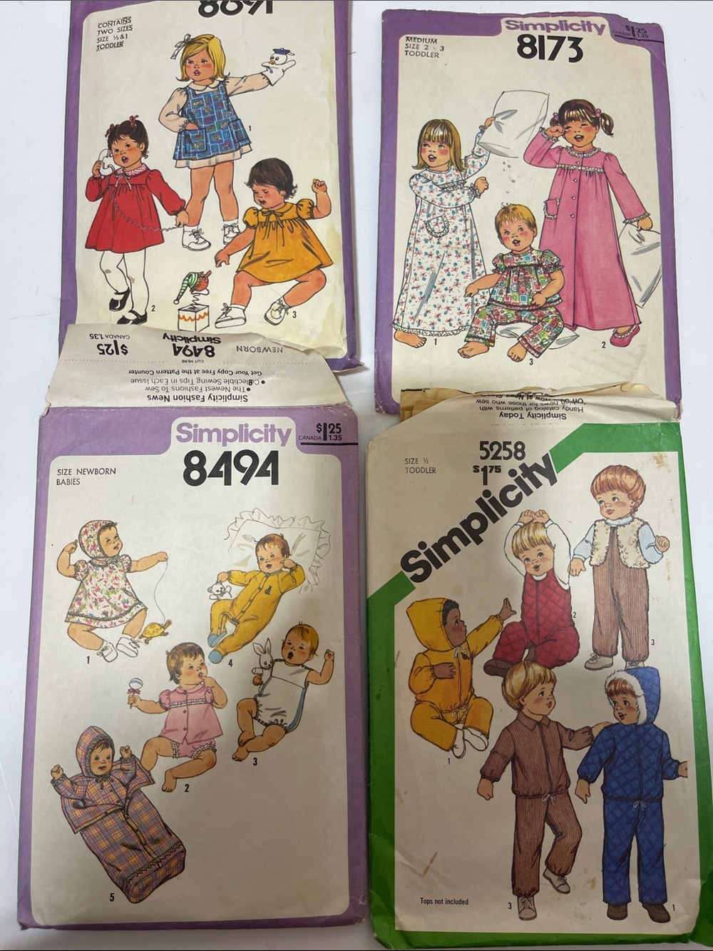 3/$30 Simplicity Baby & Toddler Pattern Envelopes in Purple and Green